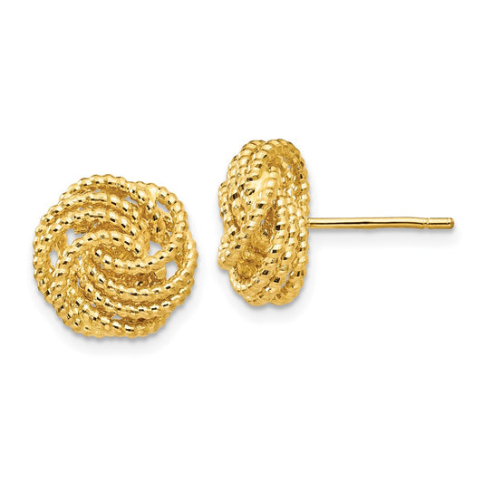14k Yellow Gold Diamond Cut Love Knot Post Earrings