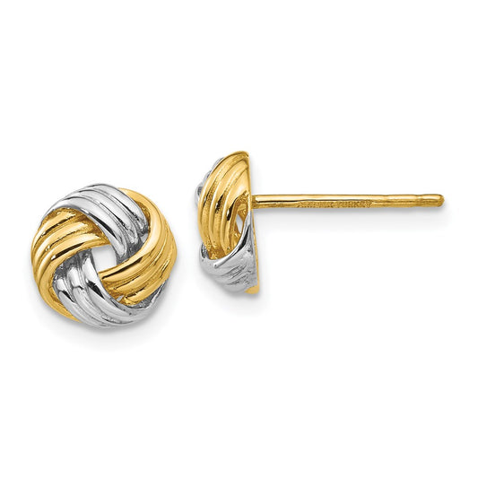 14k Yellow & Rhodium Gold and Rhodium Polished Love Knot Post Earrings