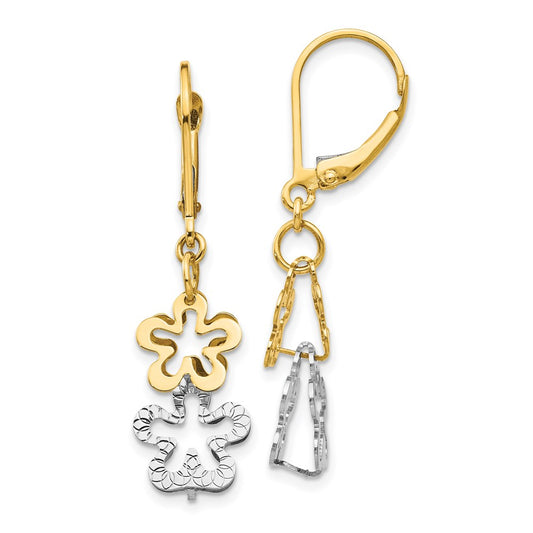 14k Two-tone Gold Flower Leverback Earrings