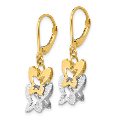 14k Two-tone Gold Diamond Cut Butterfly Leverback Earrings