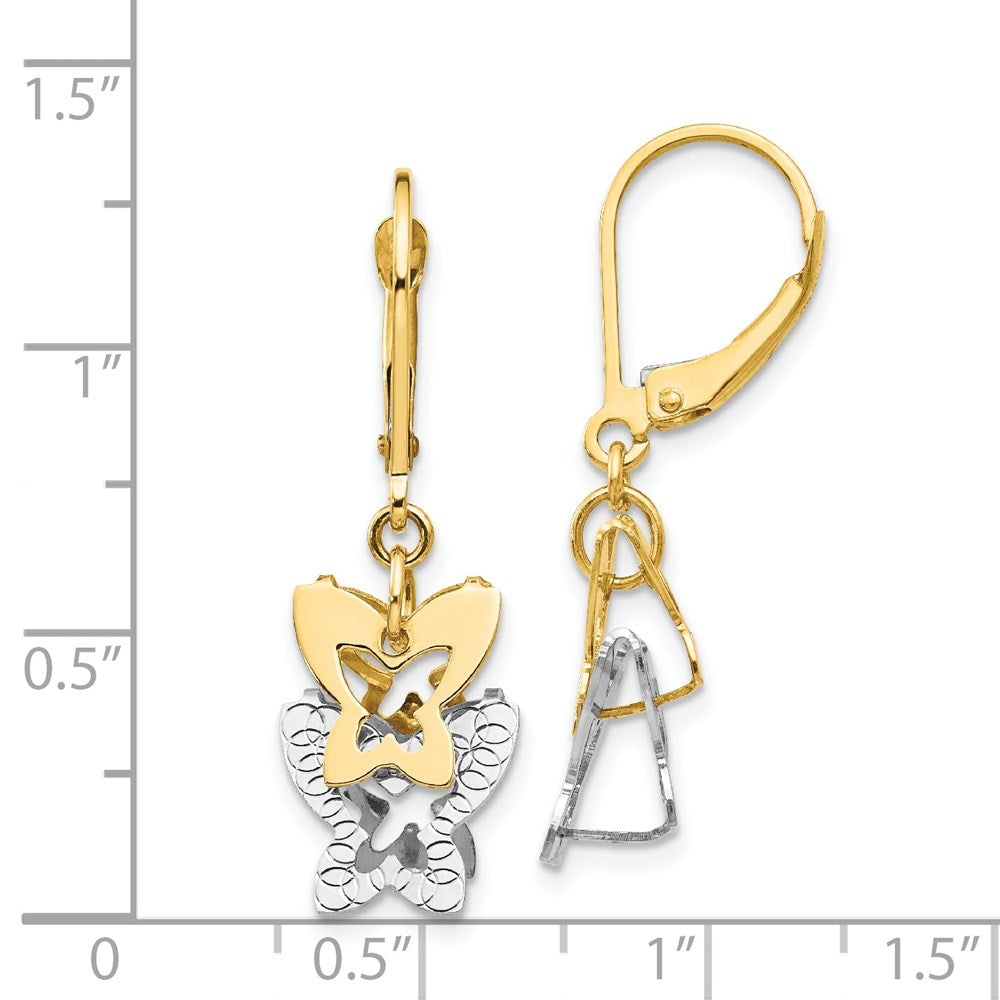 14k Two-tone Gold Diamond Cut Butterfly Leverback Earrings