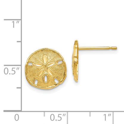 14k Yellow Gold Gold Polished & Textured Sand Dollar Post Earrings