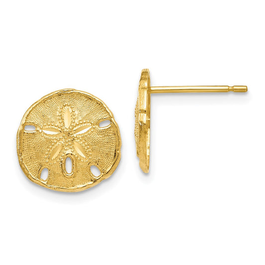 14k Yellow Gold Gold Polished & Textured Sand Dollar Post Earrings