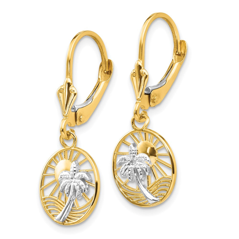 14k Yellow & Rhodium Gold & Rhodium Palm Tree Leverback Earrings