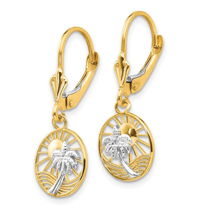 14k Yellow & Rhodium Gold & Rhodium Palm Tree Leverback Earrings