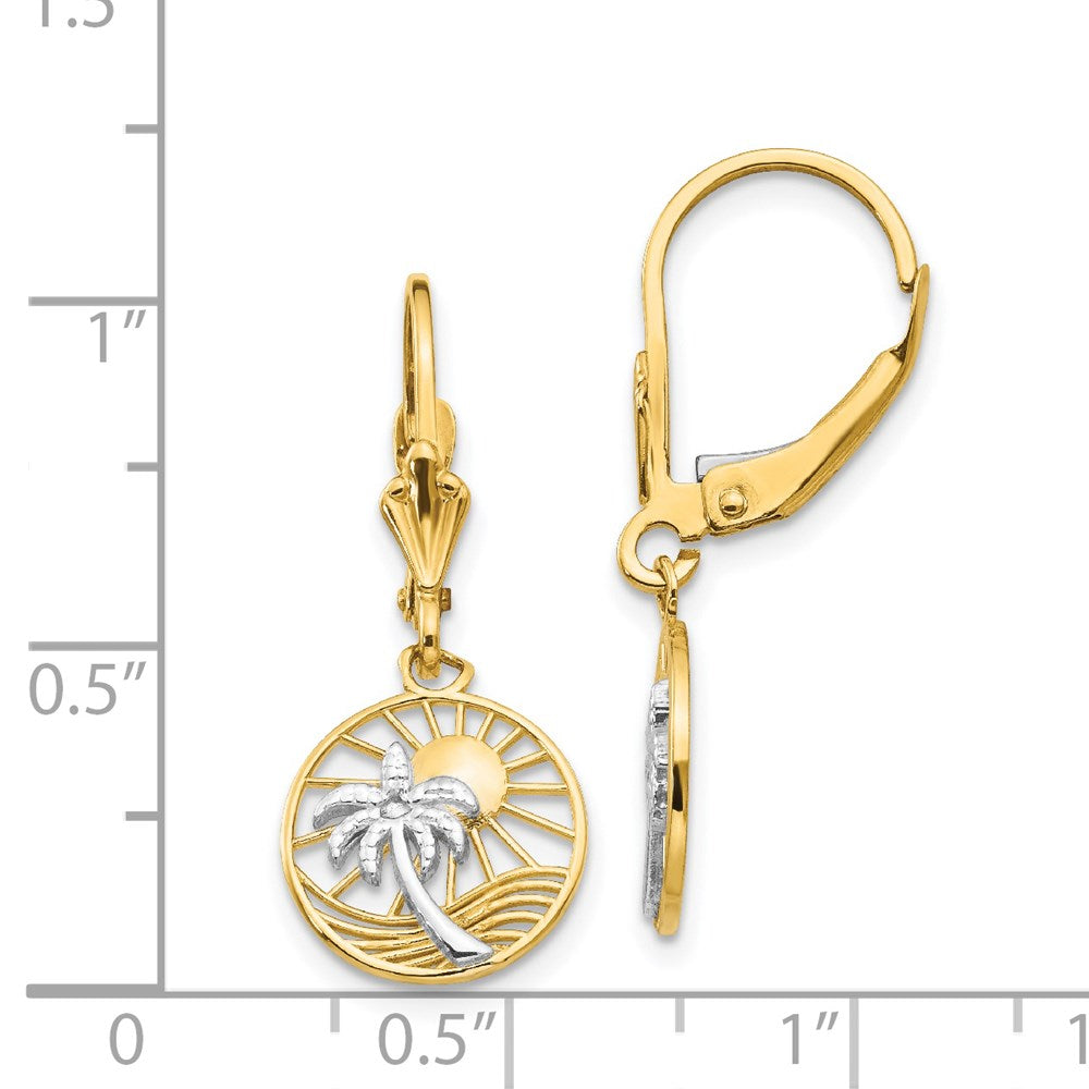 14k Yellow & Rhodium Gold & Rhodium Palm Tree Leverback Earrings