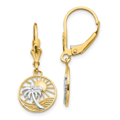 14k Yellow & Rhodium Gold & Rhodium Palm Tree Leverback Earrings