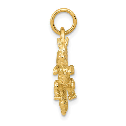 14k Yellow Gold Solid Polished 3-D Dragon Charm