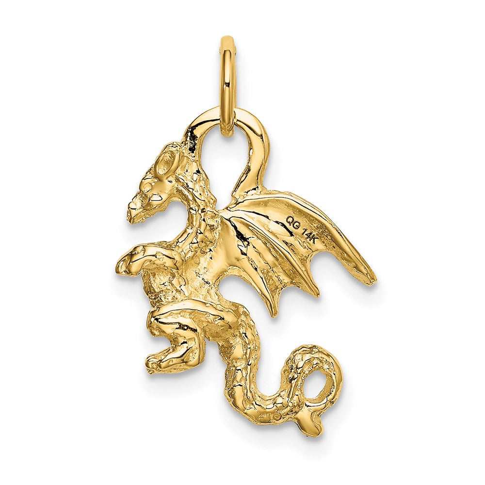 14k Yellow Gold Solid Polished 3-D Dragon Charm
