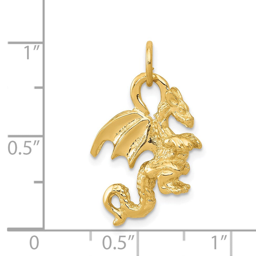 14k Yellow Gold Solid Polished 3-D Dragon Charm