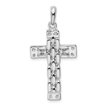14k White Gold Panther Link Style Cross Pendant