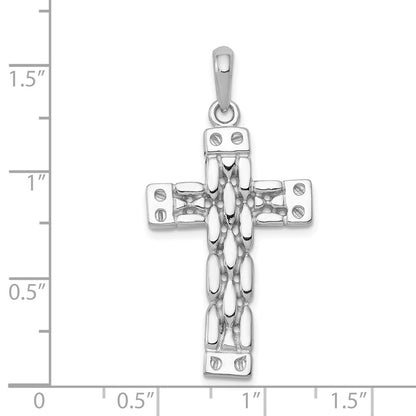 14k White Gold Panther Link Style Cross Pendant