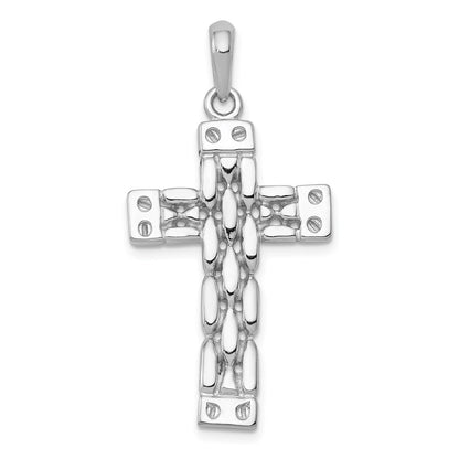 14k White Gold Panther Link Style Cross Pendant