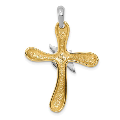 14k Two-tone Gold Dove Cross Pendant