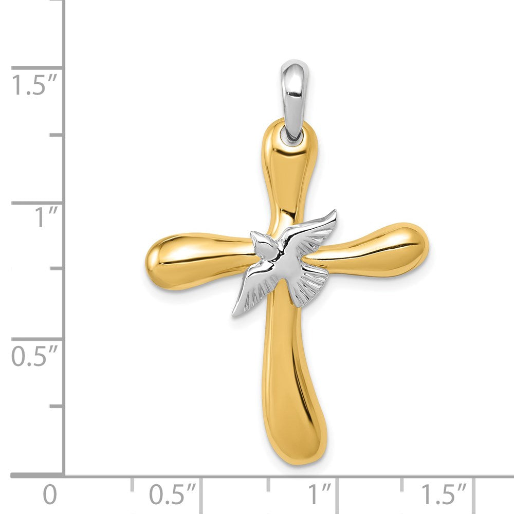 14k Two-tone Gold Dove Cross Pendant