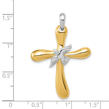 14k Two-tone Gold Dove Cross Pendant