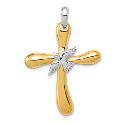 14k Two-tone Gold Dove Cross Pendant