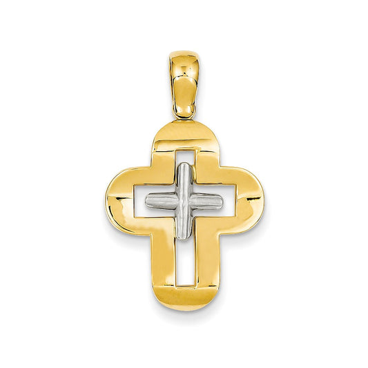 14k Two-tone Gold Solid Cross Pendant