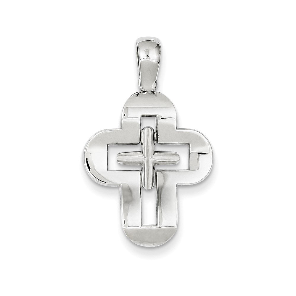 14k White Gold Solid Cross Pendant