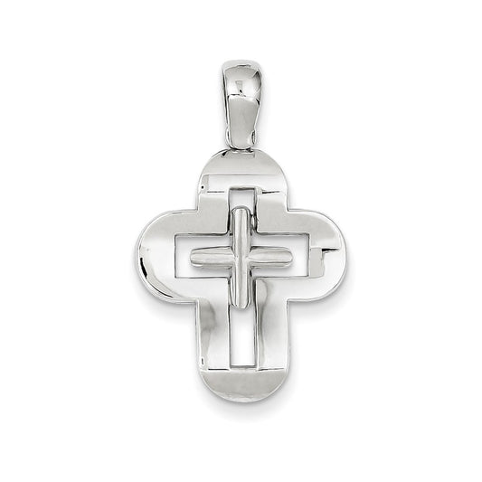 14k White Gold Solid Cross Pendant