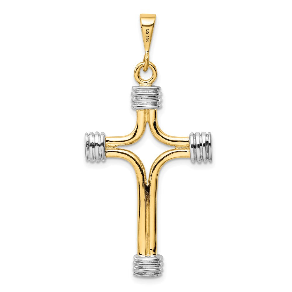 14k Yellow & Rhodium Gold w/Rhodium Fancy Cross Pendant