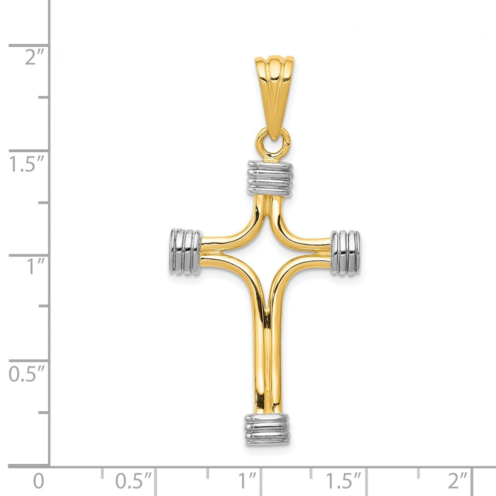 14k Yellow & Rhodium Gold w/Rhodium Fancy Cross Pendant