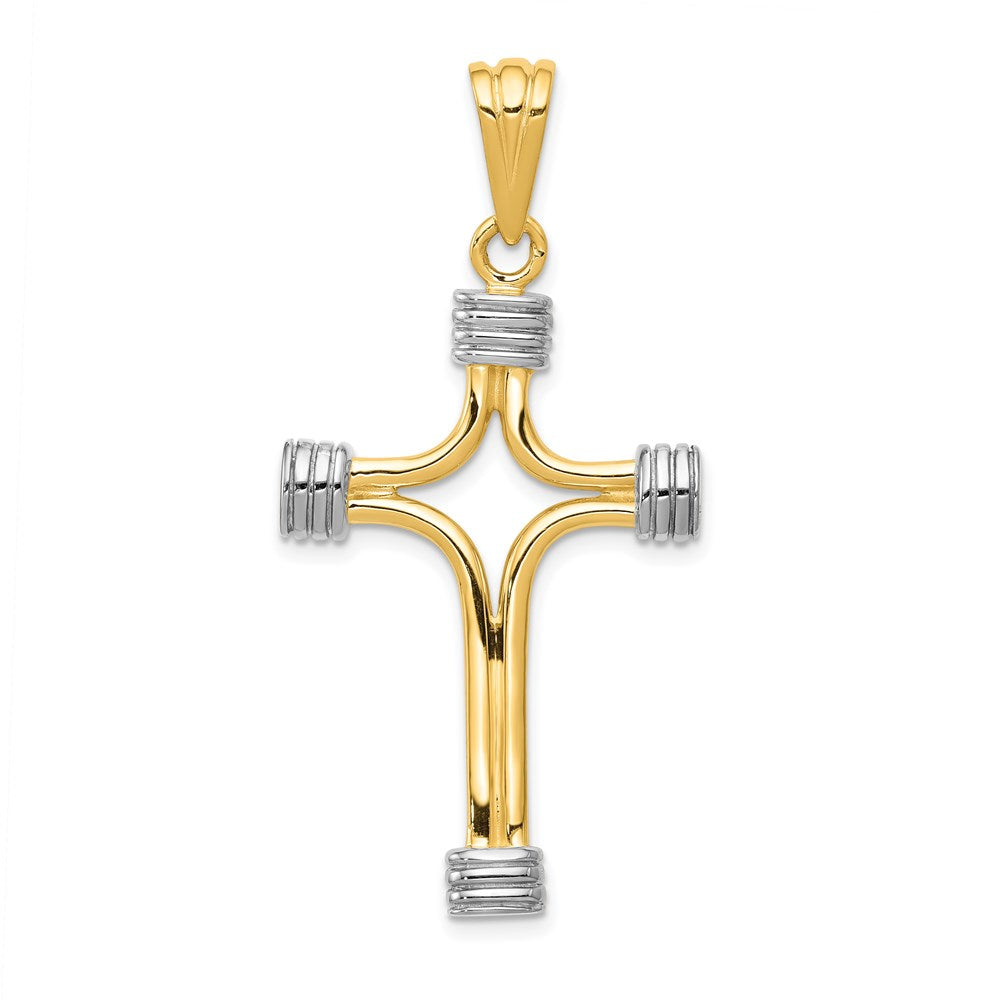 14k Yellow & Rhodium Gold w/Rhodium Fancy Cross Pendant