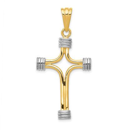 14k Yellow & Rhodium Gold w/Rhodium Fancy Cross Pendant