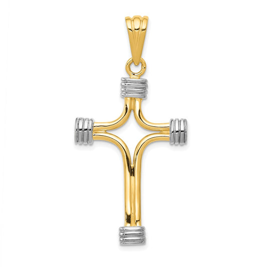 14k Yellow & Rhodium Gold w/Rhodium Fancy Cross Pendant
