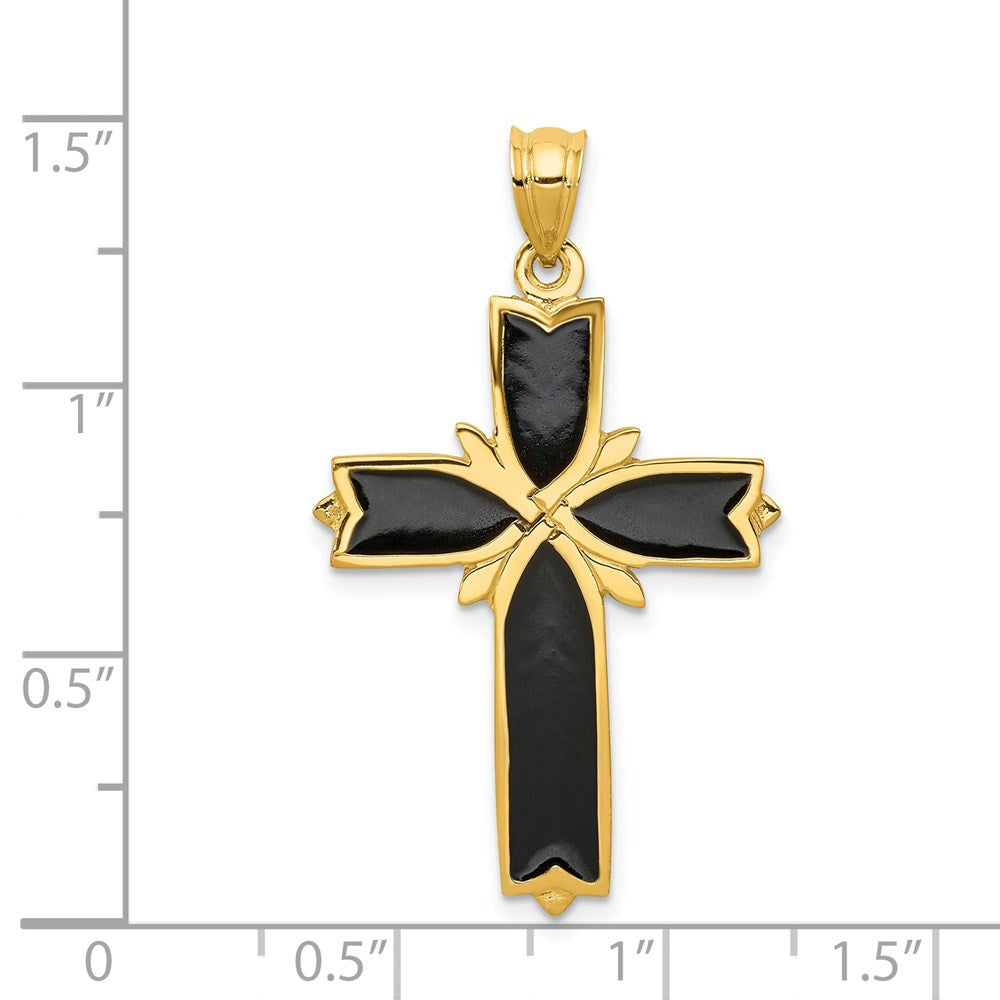 14k Yellow Gold Enameled Latin Cross Pendant