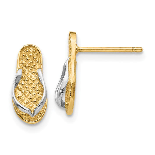 14k Yellow & Rhodium Gold and Rhodium Flip Flop Earrings