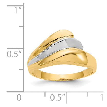 14k yellow gold w rhodium polished wave ring k1449