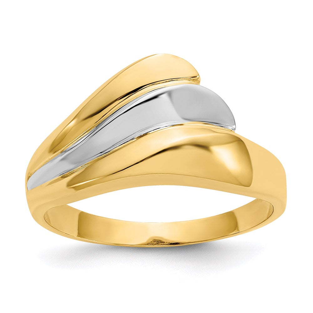 14k yellow gold w rhodium polished wave ring k1449