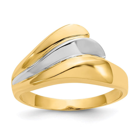 14k yellow gold w rhodium polished wave ring k1449