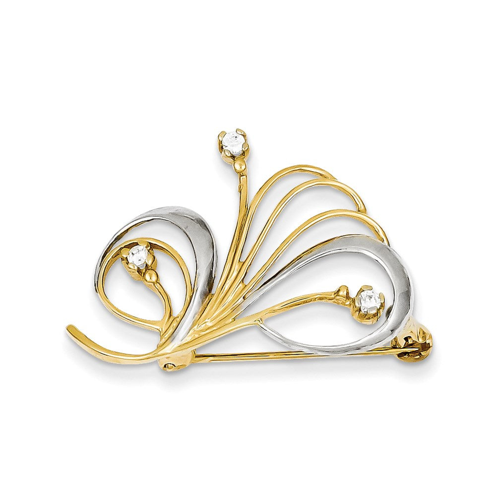 14k Yellow Gold Rhodium & CZ Swirl Pin
