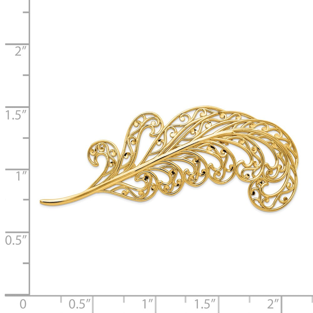 14k Yellow Gold Filigree Feather Pin