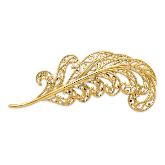 14k Yellow Gold Filigree Feather Pin