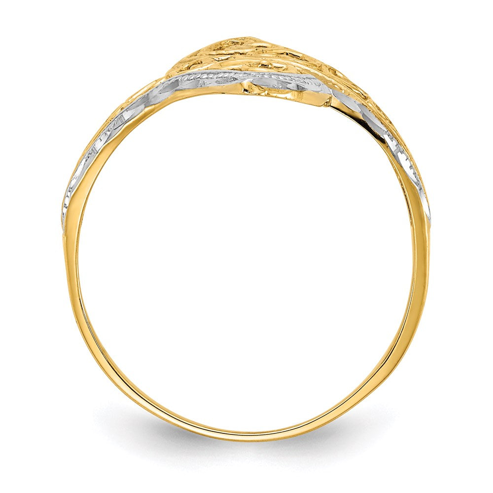 14k yellow gold w rhodium diamond cut heart accent bypass ring k2046