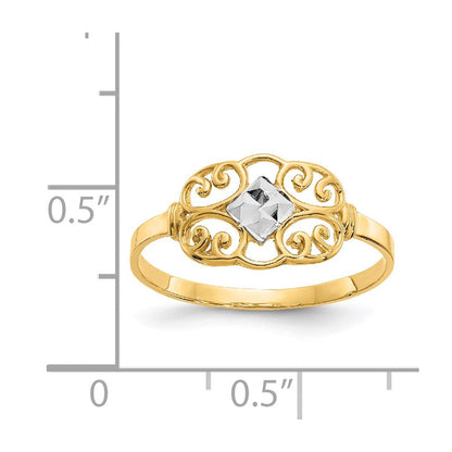 14k yellow gold w rhodium filigree ring k2051