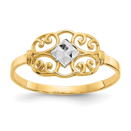 14k yellow gold w rhodium filigree ring k2051