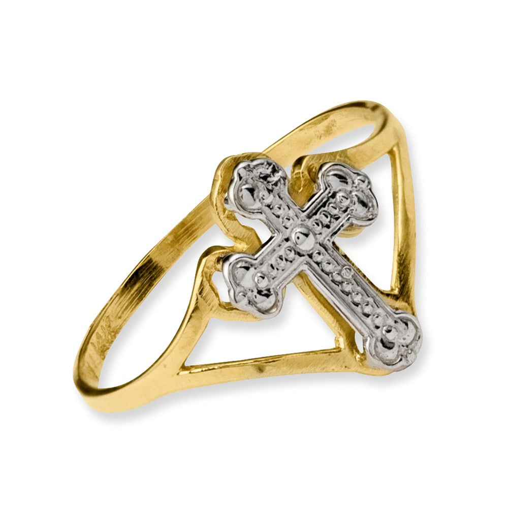 14k yellow gold w rhodium cross ring k2054