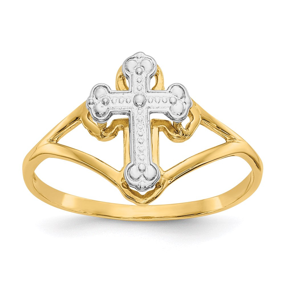 14k yellow gold w rhodium cross ring k2054
