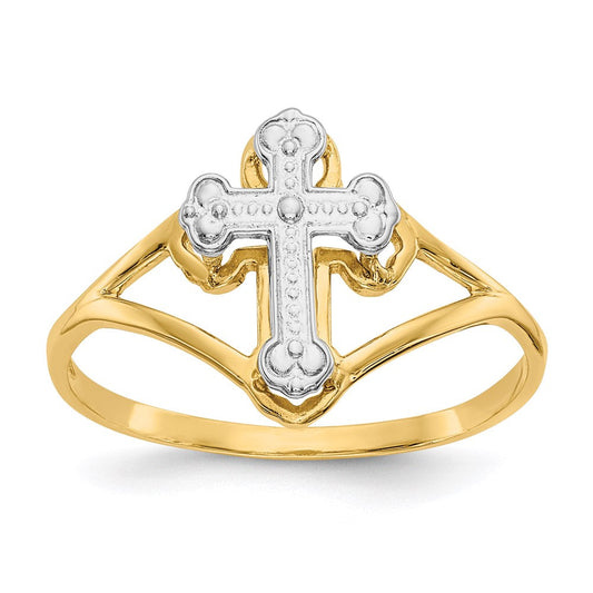 14k yellow gold w rhodium cross ring k2054