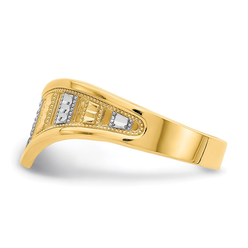 14k yellow gold w rhodium chevron w diamond cut stripes ring k2057