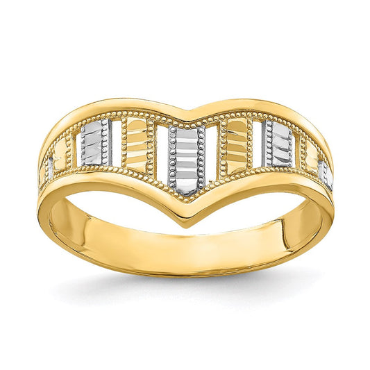 14k yellow gold w rhodium chevron w diamond cut stripes ring k2057