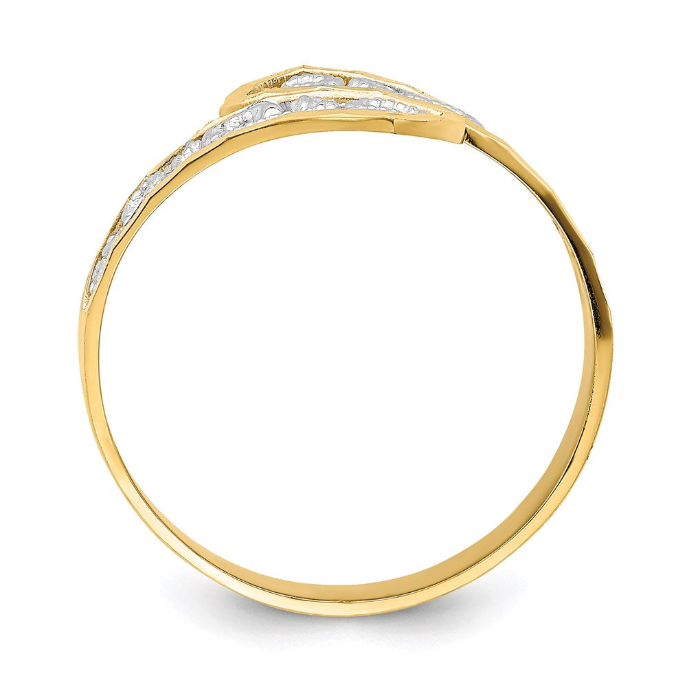 14k yellow gold w rhodium diamond cut by pass ring k2065