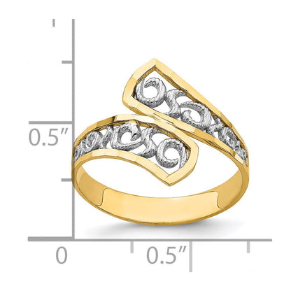 14k yellow gold w rhodium diamond cut by pass ring k2065