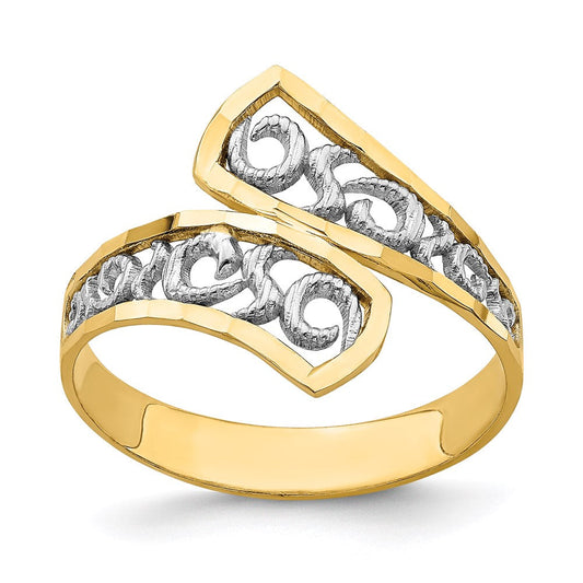 14k yellow gold w rhodium diamond cut by pass ring k2065