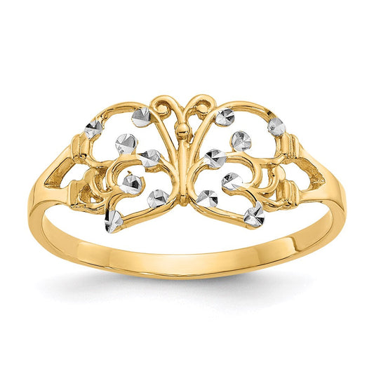14k yellow gold w rhodium diamond cut butterfly ring k2067