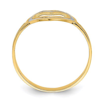 14k yellow gold and rhodium diamond cut heart ring k2077